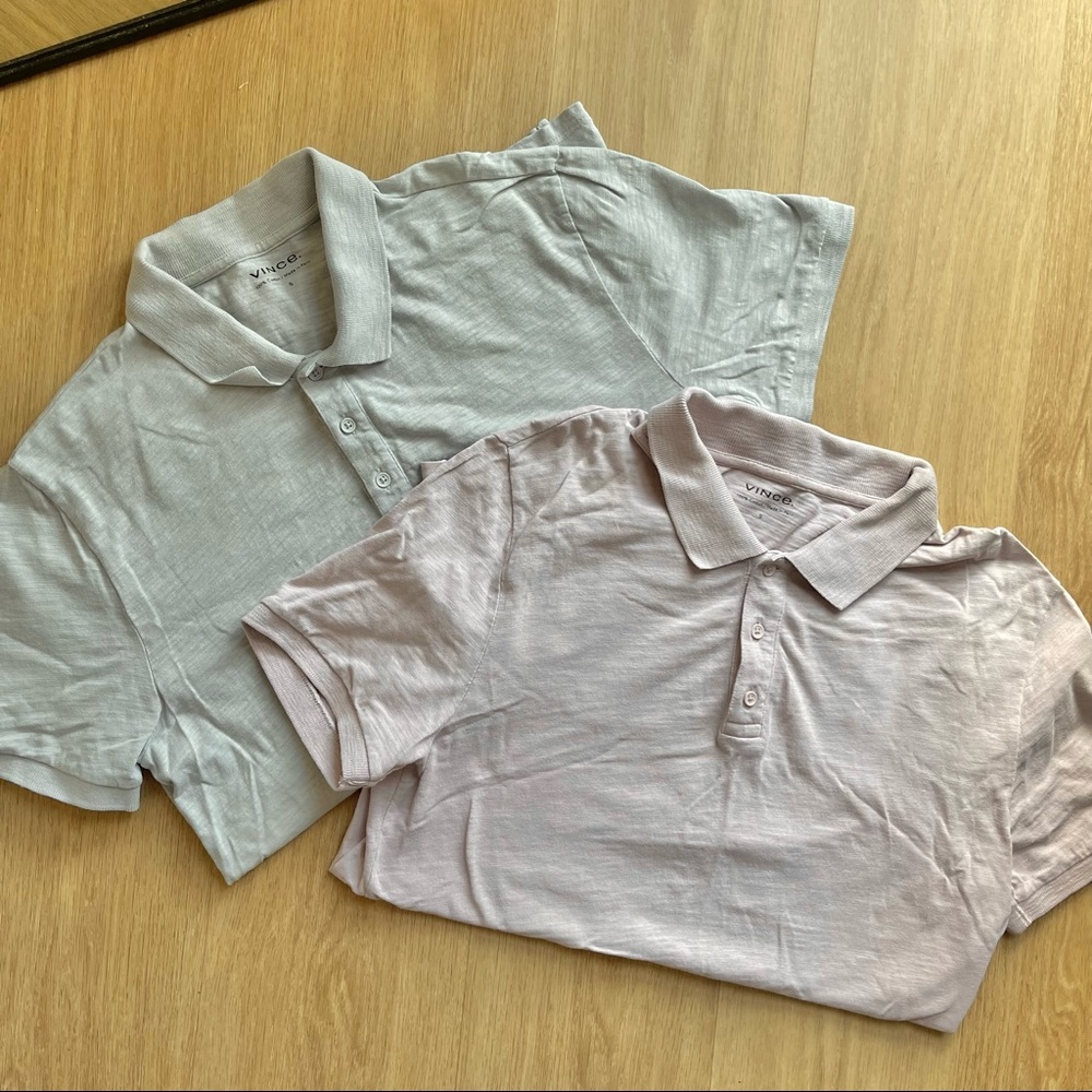 Vince BUNDLE (2) Classic Slim Fit Slub Jersey Polos In Light Blush & Gray -small